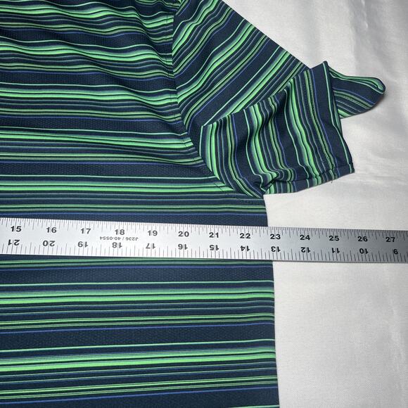 Walter Hagen Mens Blue Green Striped Golf Polo Shirt Size L Performance Stretch - Picture 6 of 8